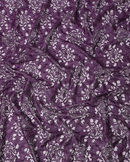 Plum Purple Floral Synthetic Nylon Tulle Fabric 140cm