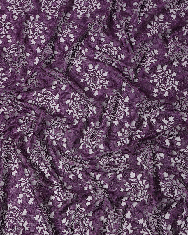Plum Purple Floral Synthetic Nylon Tulle Fabric 140cm
