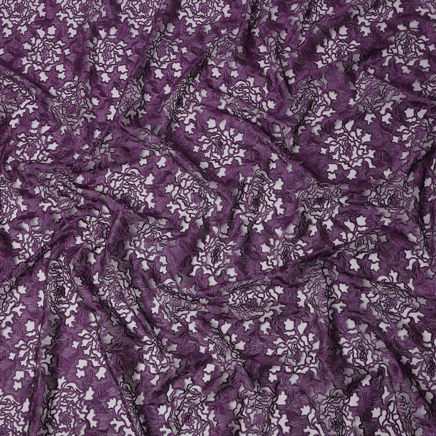 Plum Purple Floral Synthetic Nylon Tulle Fabric 140cm