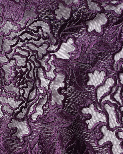 Plum Purple Floral Synthetic Nylon Tulle Fabric 140cm