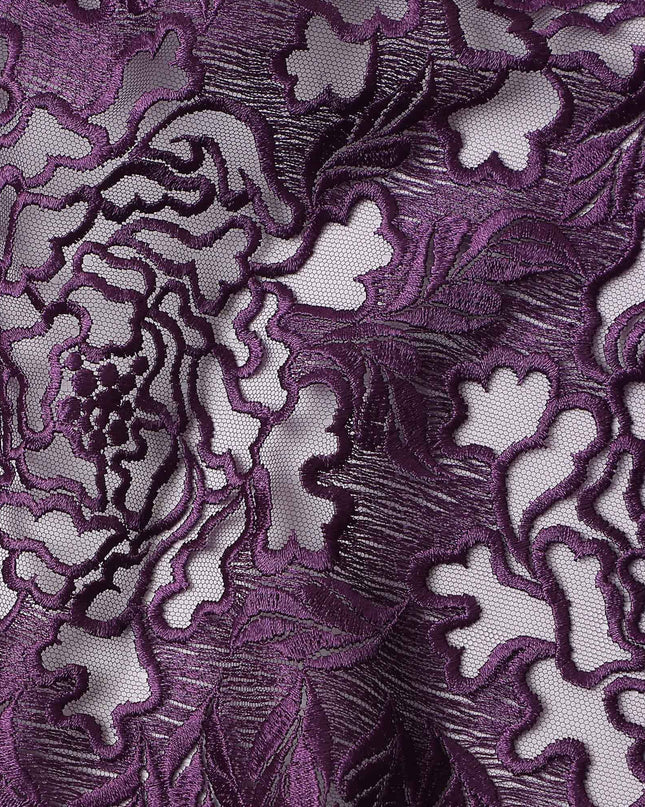 Plum Purple Floral Synthetic Nylon Tulle Fabric 140cm