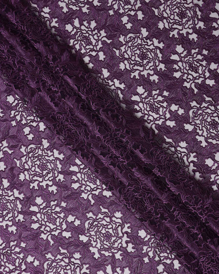 Plum Purple Floral Synthetic Nylon Tulle Fabric 140cm