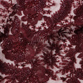 Burgundy Red Floral Synthetic Nylon Tulle Fabric 140cm
