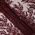 Burgundy Red Floral Synthetic Nylon Tulle Fabric 140cm