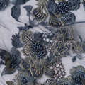 Slate Grey Floral Synthetic Nylon Tulle Fabric 140cm