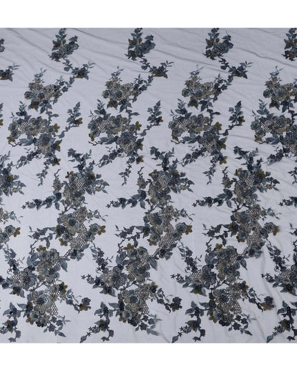 Slate Grey Floral Synthetic Nylon Tulle Fabric 140cm