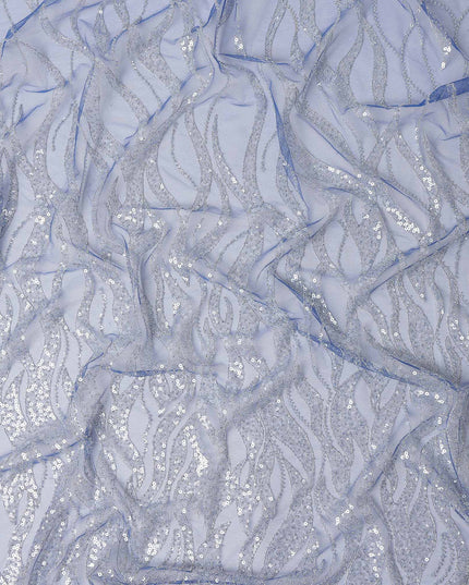 Ice Blue Leaf Synthetic Nylon Tulle Fabric 140cm