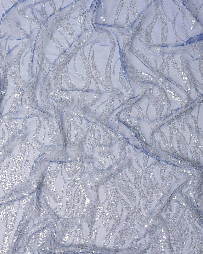 Ice Blue Leaf Synthetic Nylon Tulle Fabric 140cm
