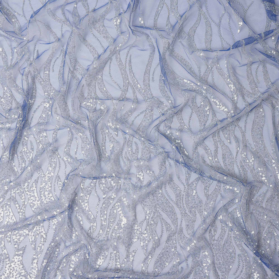 Ice Blue Leaf Synthetic Nylon Tulle Fabric 140cm
