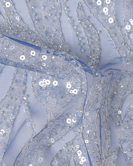 Ice Blue Leaf Synthetic Nylon Tulle Fabric 140cm