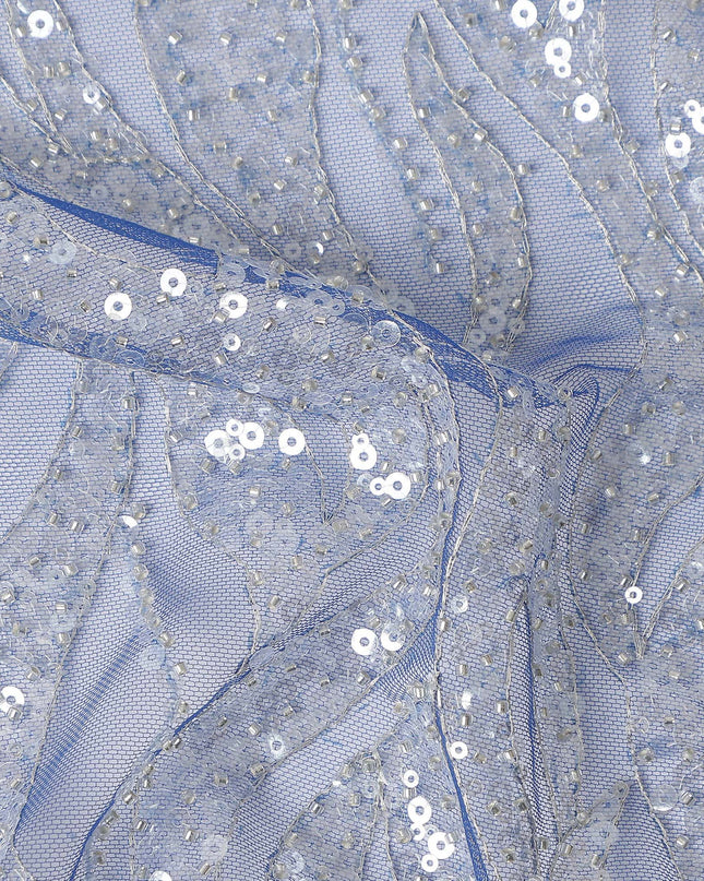 Ice Blue Leaf Synthetic Nylon Tulle Fabric 140cm