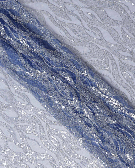 Ice Blue Leaf Synthetic Nylon Tulle Fabric 140cm