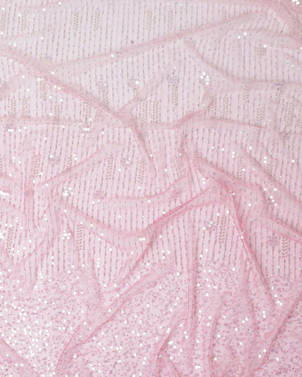 Petal Pink Leaf Synthetic Nylon Tulle Fabric 140cm