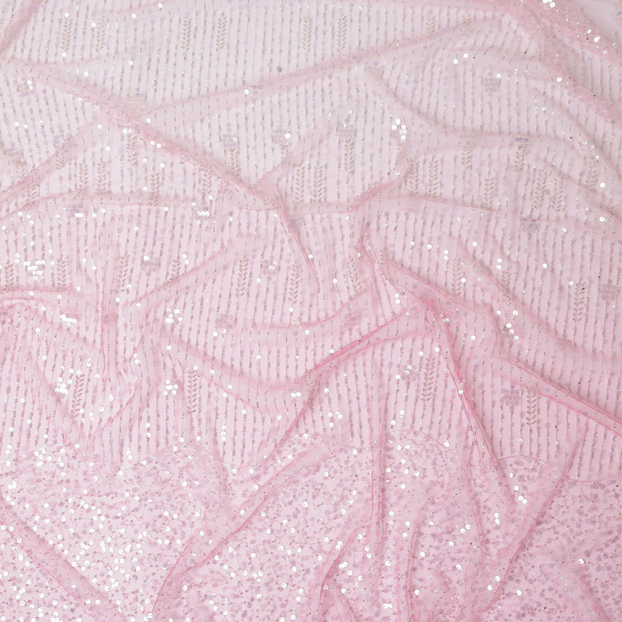 Petal Pink Leaf Synthetic Nylon Tulle Fabric 140cm