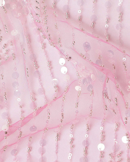 Petal Pink Leaf Synthetic Nylon Tulle Fabric 140cm