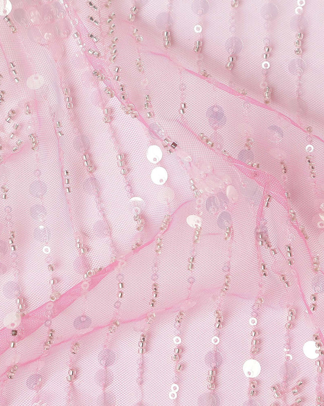 Petal Pink Leaf Synthetic Nylon Tulle Fabric 140cm