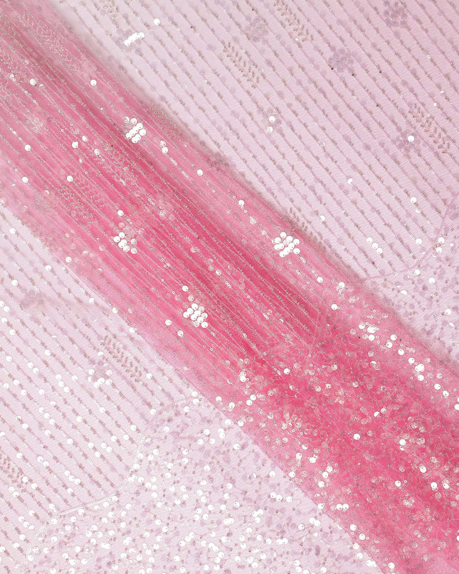 Petal Pink Leaf Synthetic Nylon Tulle Fabric 140cm
