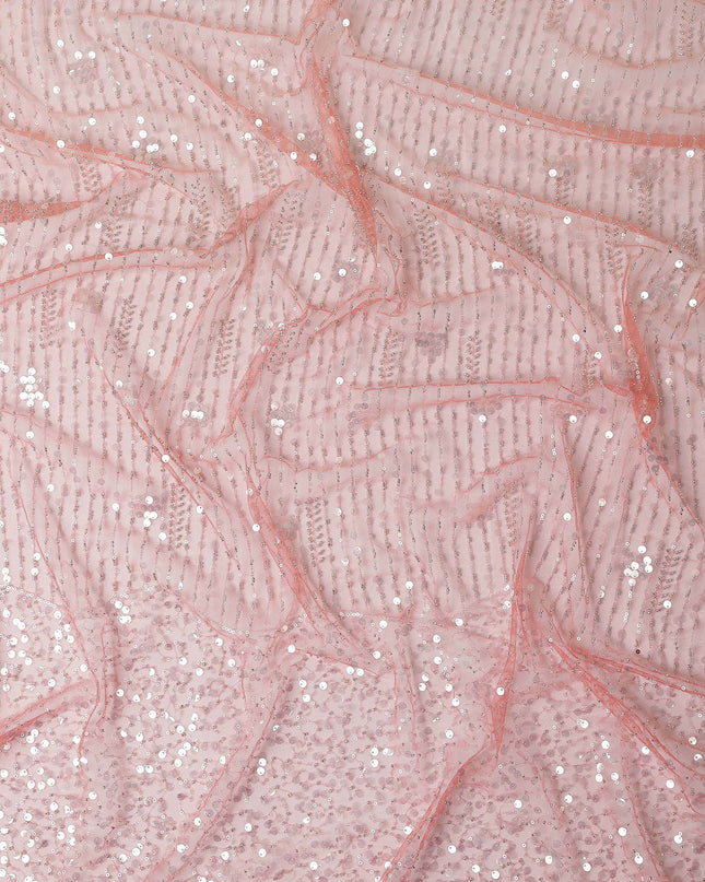 Rose Pink Leaf Synthetic Nylon Tulle Fabric 140cm