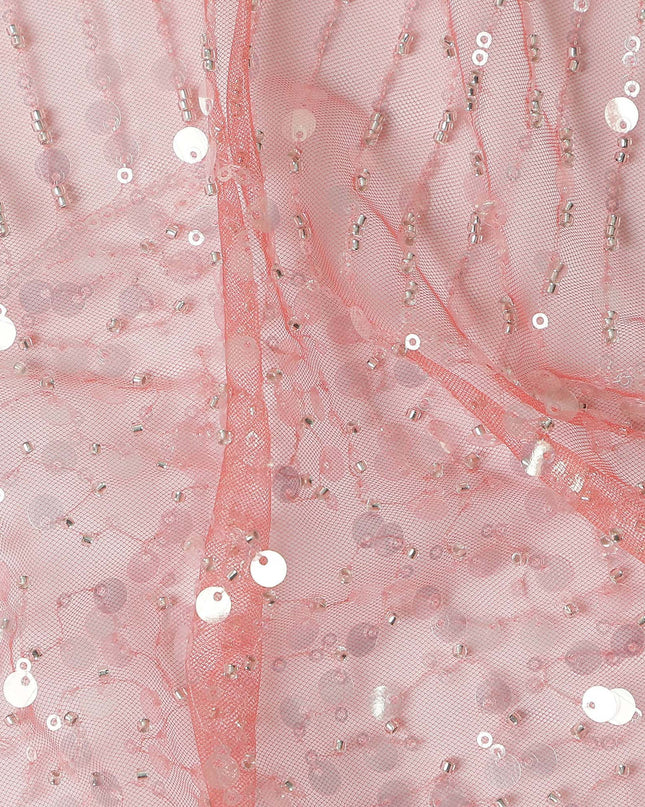 Rose Pink Leaf Synthetic Nylon Tulle Fabric 140cm