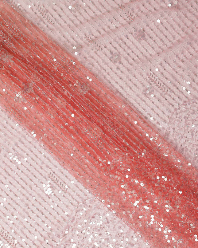 Rose Pink Leaf Synthetic Nylon Tulle Fabric 140cm