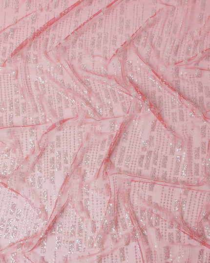 Rosewater Pink Geometric Synthetic Nylon Tulle Fabric 140cm