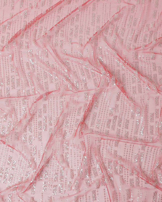 Rosewater Pink Geometric Synthetic Nylon Tulle Fabric 140cm