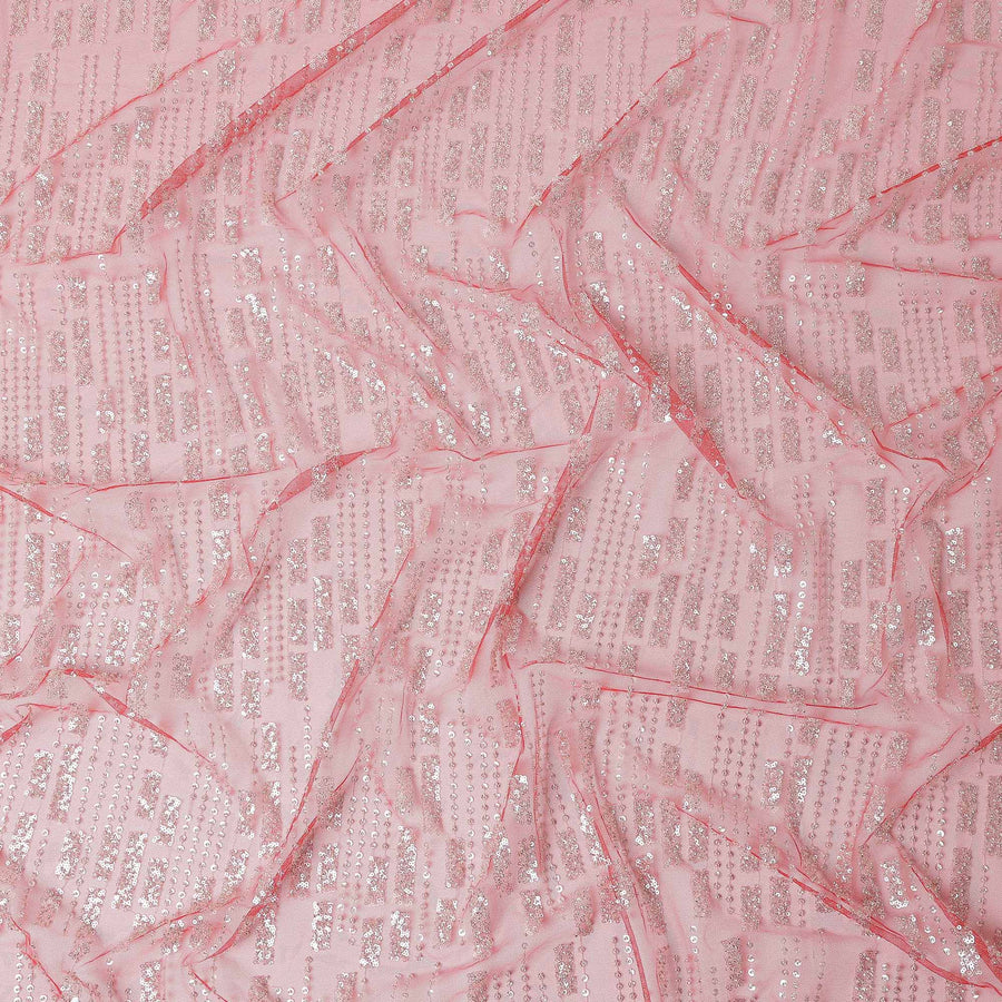 Rosewater Pink Geometric Synthetic Nylon Tulle Fabric 140cm
