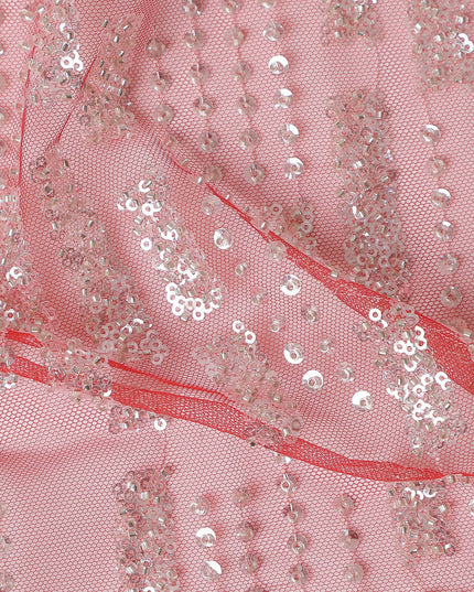 Rosewater Pink Geometric Synthetic Nylon Tulle Fabric 140cm