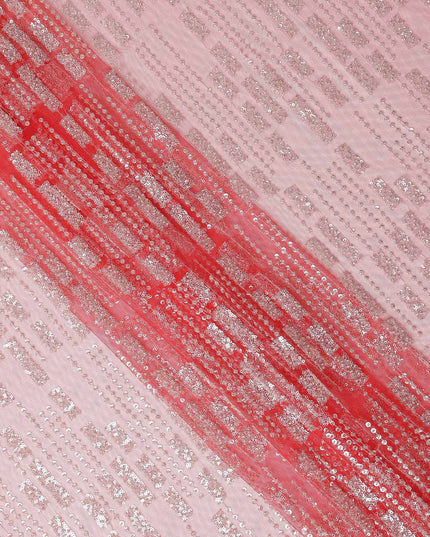 Rosewater Pink Geometric Synthetic Nylon Tulle Fabric 140cm