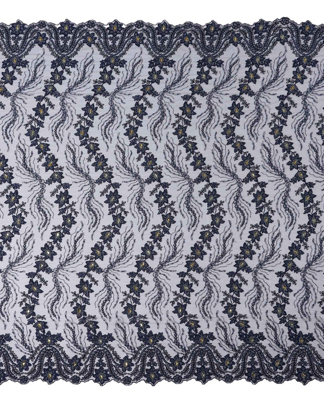 Midnight Blue Floral Synthetic Nylon Tulle Fabric 140cm