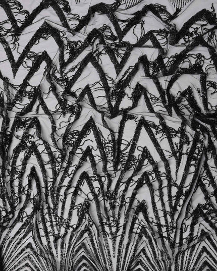 Charcoal Black Geometric Synthetic Nylon Tulle Fabric 140cm