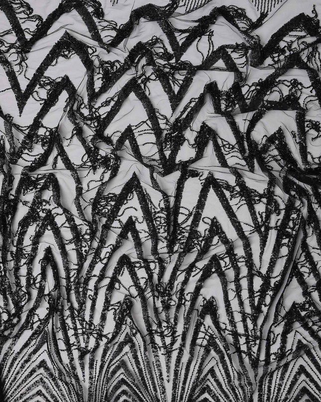Charcoal Black Geometric Synthetic Nylon Tulle Fabric 140cm