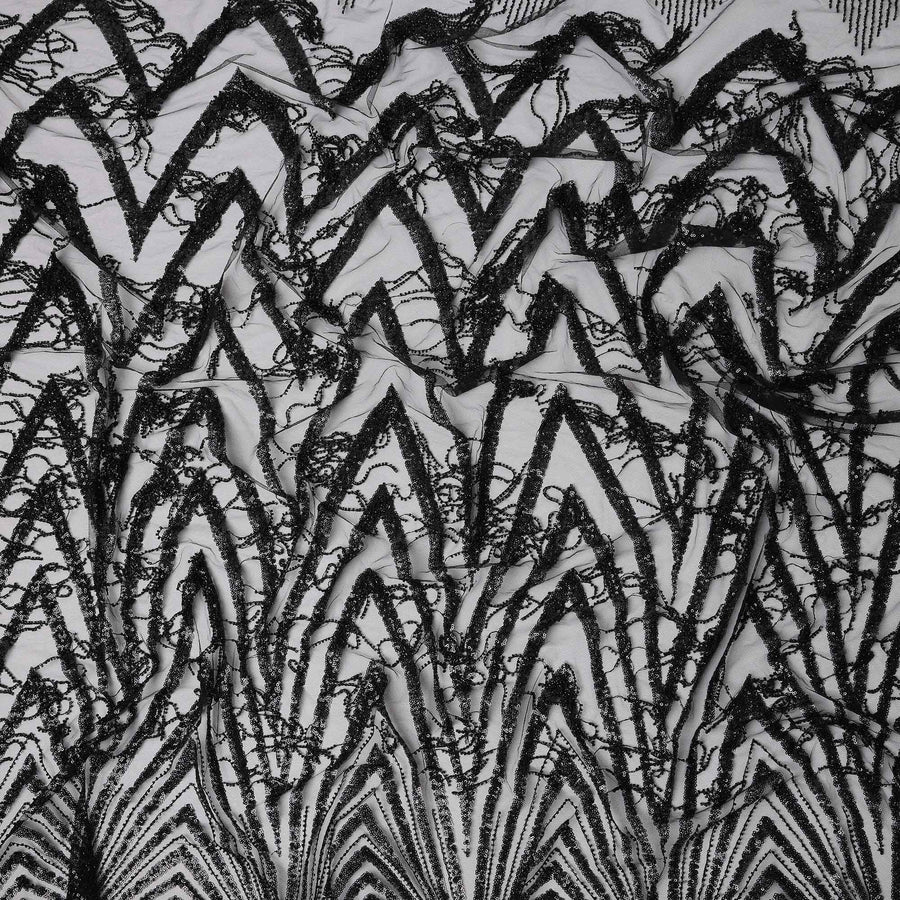 Charcoal Black Geometric Synthetic Nylon Tulle Fabric 140cm