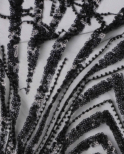 Charcoal Black Geometric Synthetic Nylon Tulle Fabric 140cm