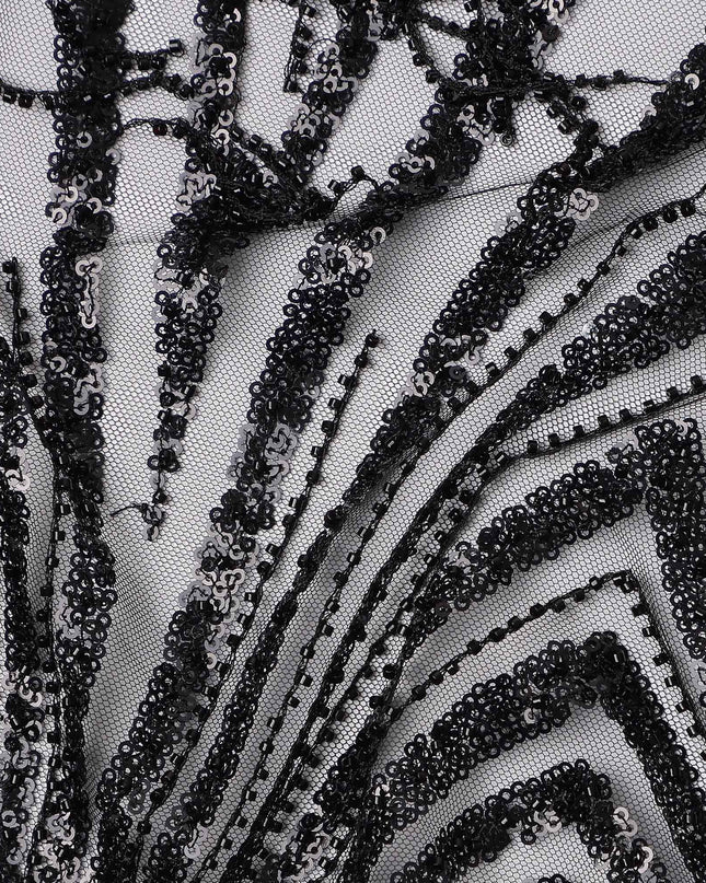 Charcoal Black Geometric Synthetic Nylon Tulle Fabric 140cm
