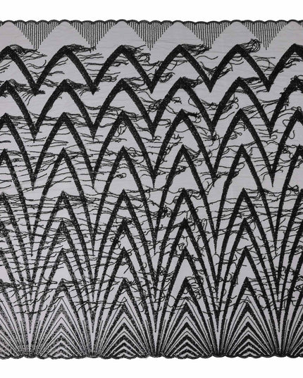 Charcoal Black Geometric Synthetic Nylon Tulle Fabric 140cm
