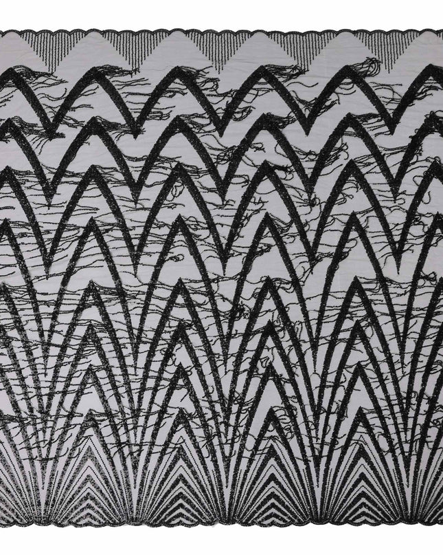 Charcoal Black Geometric Synthetic Nylon Tulle Fabric 140cm