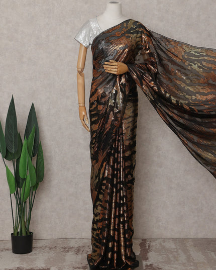 Jet Black Silk Chiffon Saree - D31605