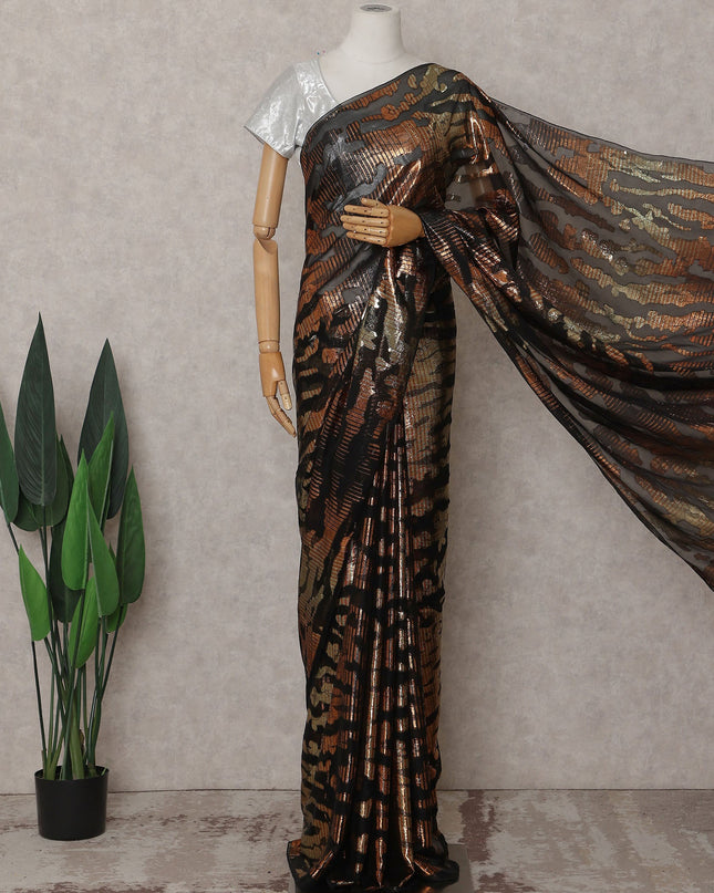 Jet Black Silk Chiffon Saree - D31605