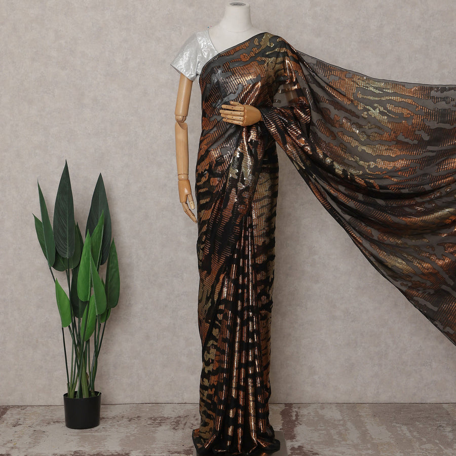 Jet Black Silk Chiffon Saree - D31605