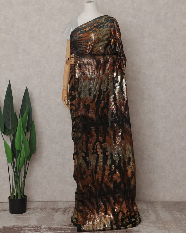 Jet Black Silk Chiffon Saree - D31605