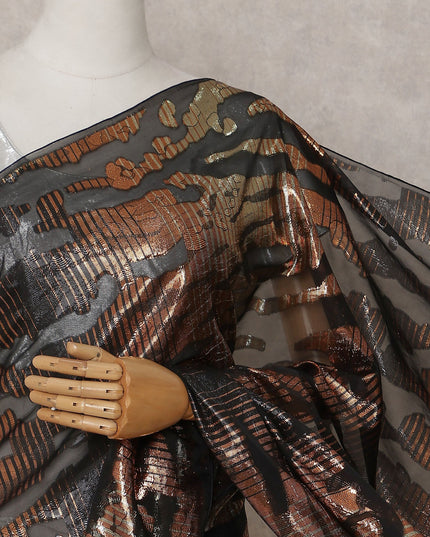 Jet Black Silk Chiffon Saree - D31605