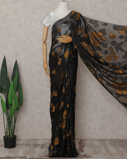 Jet Black Silk Chiffon Saree - D31600