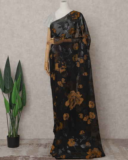 Jet Black Silk Chiffon Saree - D31600