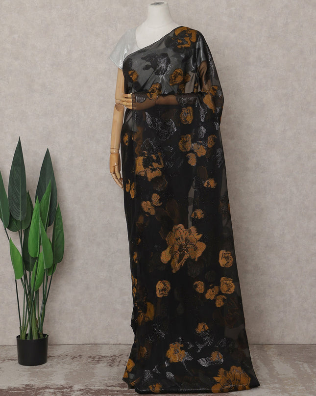 Jet Black Silk Chiffon Saree - D31600