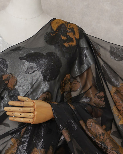 Jet Black Silk Chiffon Saree - D31600