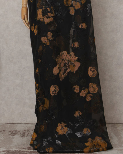 Jet Black Silk Chiffon Saree - D31600