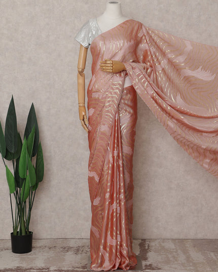 Peach Coral Silk Chiffon Saree - D31604