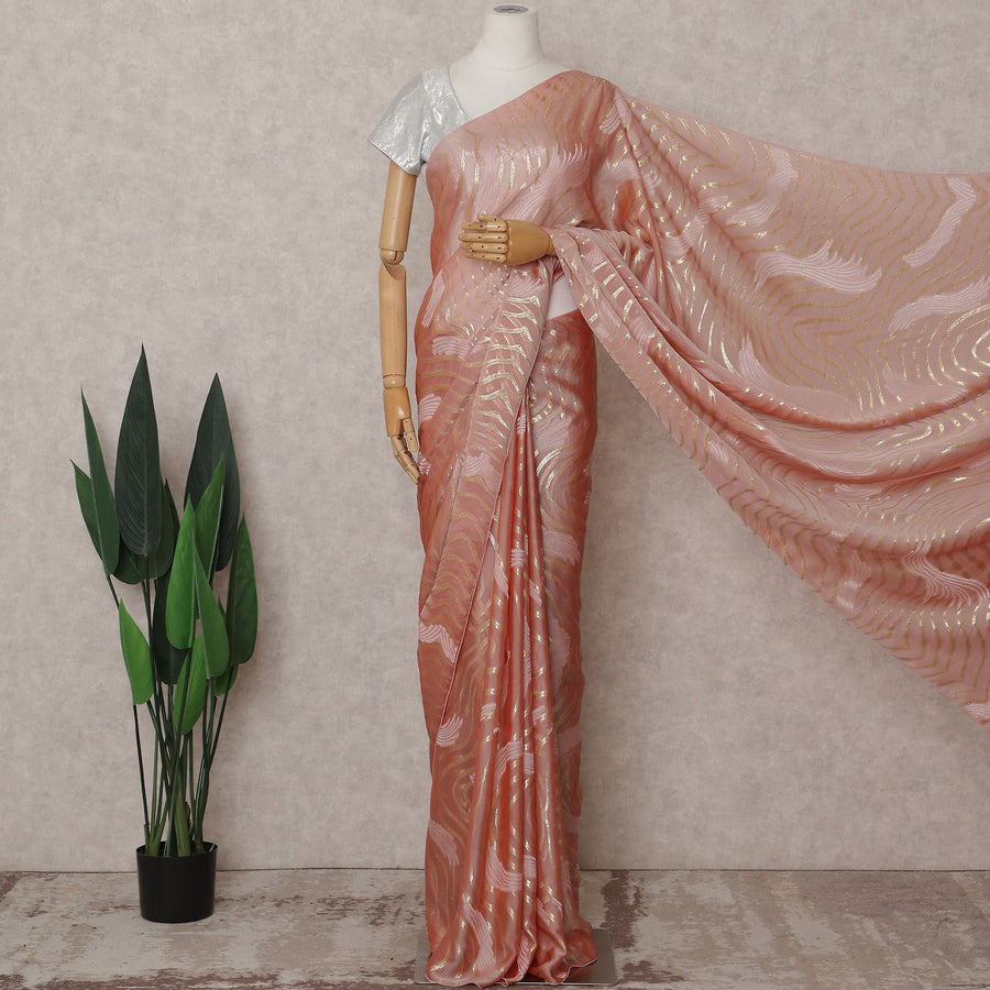 Peach Coral Silk Chiffon Saree - D31604