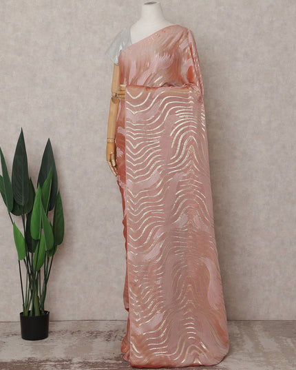 Peach Coral Silk Chiffon Saree - D31604